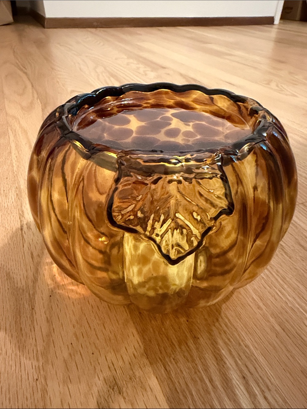 Bath & Body Works Glass Tortoise Shell Pumpkin Candle Holder - Picture 2 of 7